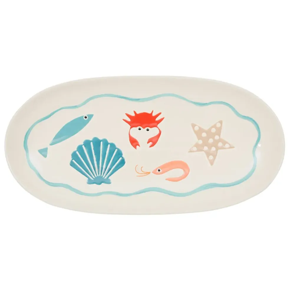Plat ovale en grès multicolore 31x15cm - La Mer