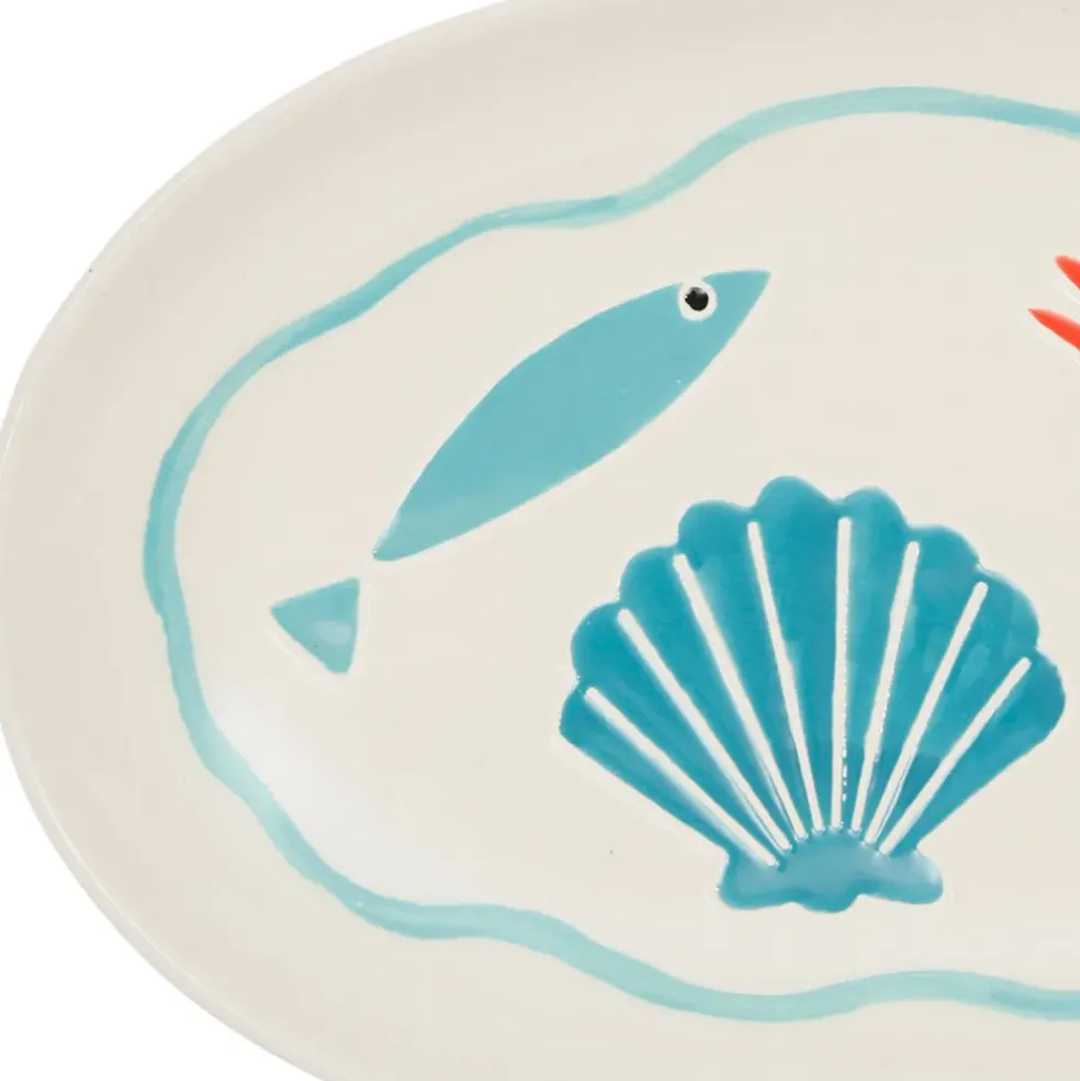 Plat ovale en grès multicolore 31x15cm - La Mer