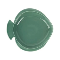 Plat rond creux vert d'eau 23.5x22cm en faience - poisson