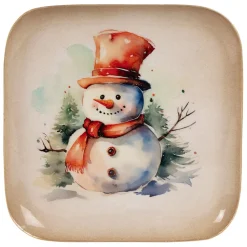 Plateau bonhomme de neige en fer multicolore 16x16cm - Noel