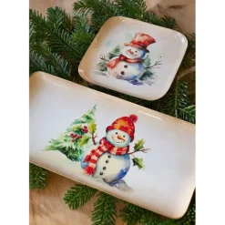 Plateau bonhomme de neige en fer multicolore 16x16cm - Noel