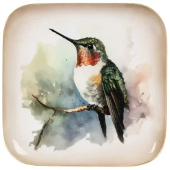 Plateau colibri en fer multicolore 16x16cm - Oiseau