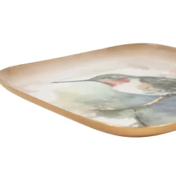 Plateau colibri en fer multicolore 16x16cm - Oiseau