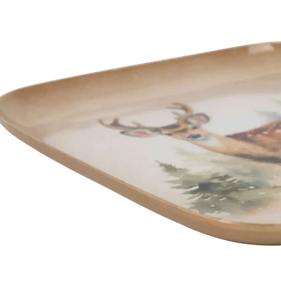 Plateau en fer multicolore cerf - Noel