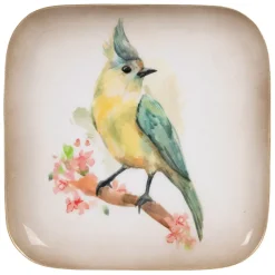 Plateau jaser en fer multicolore 16x16cm - Oiseau