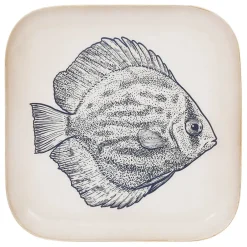 Plateau poisson en fer bleu marine 16x16cm - Bord De Mer