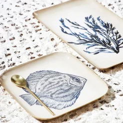 Plateau poisson en fer bleu marine 16x16cm - Bord De Mer