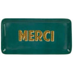 Plateau "merci" en fer émeraude et moutarde 30x15cm - Pop'S