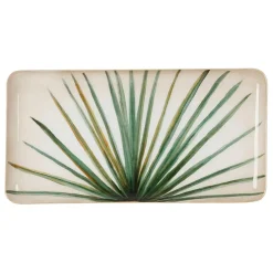 Plateau rectangulaire en fer vert et doré 30.5x15.5cm en fer - palmier