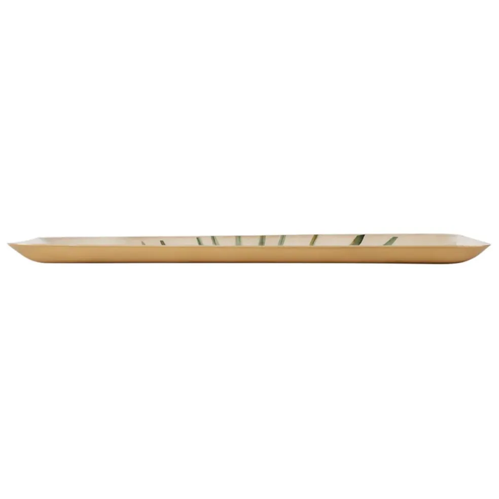 Plateau rectangulaire en fer vert et doré 30.5x15.5cm en fer - palmier