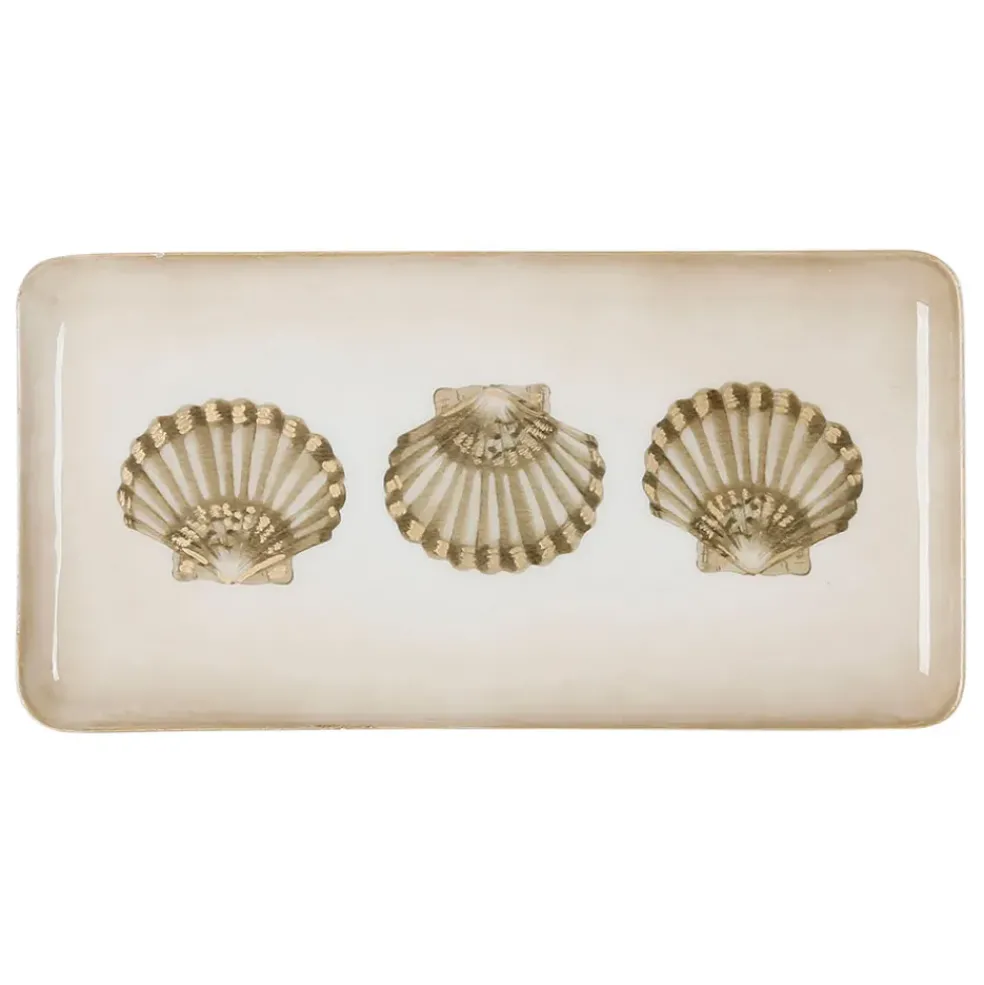 Plateau rectangulaire taupe et doré 30.5x15.5cm en fer - bordemer