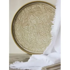 Plateau rond en fer grège d36cm - Arabise