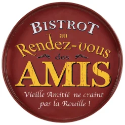 Plateau rond rouge et jaune d33cm - Bistrot Des Amis