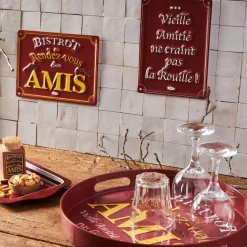 Plateau rond rouge et jaune d33cm - Bistrot Des Amis