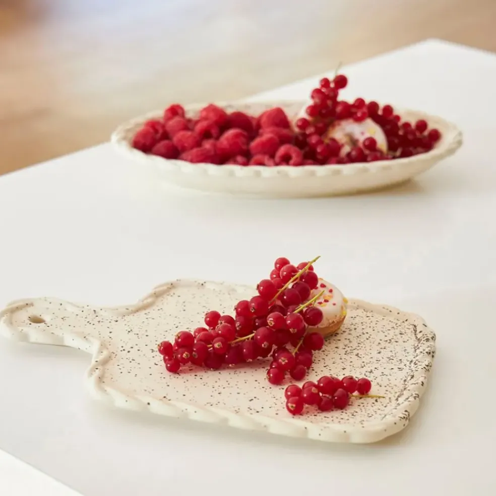 Plateau tapas en grès beige 28x18cm - Aurore