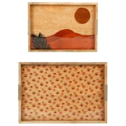 Plateaux x2 terracotta en bois de manguier - sweet leaves