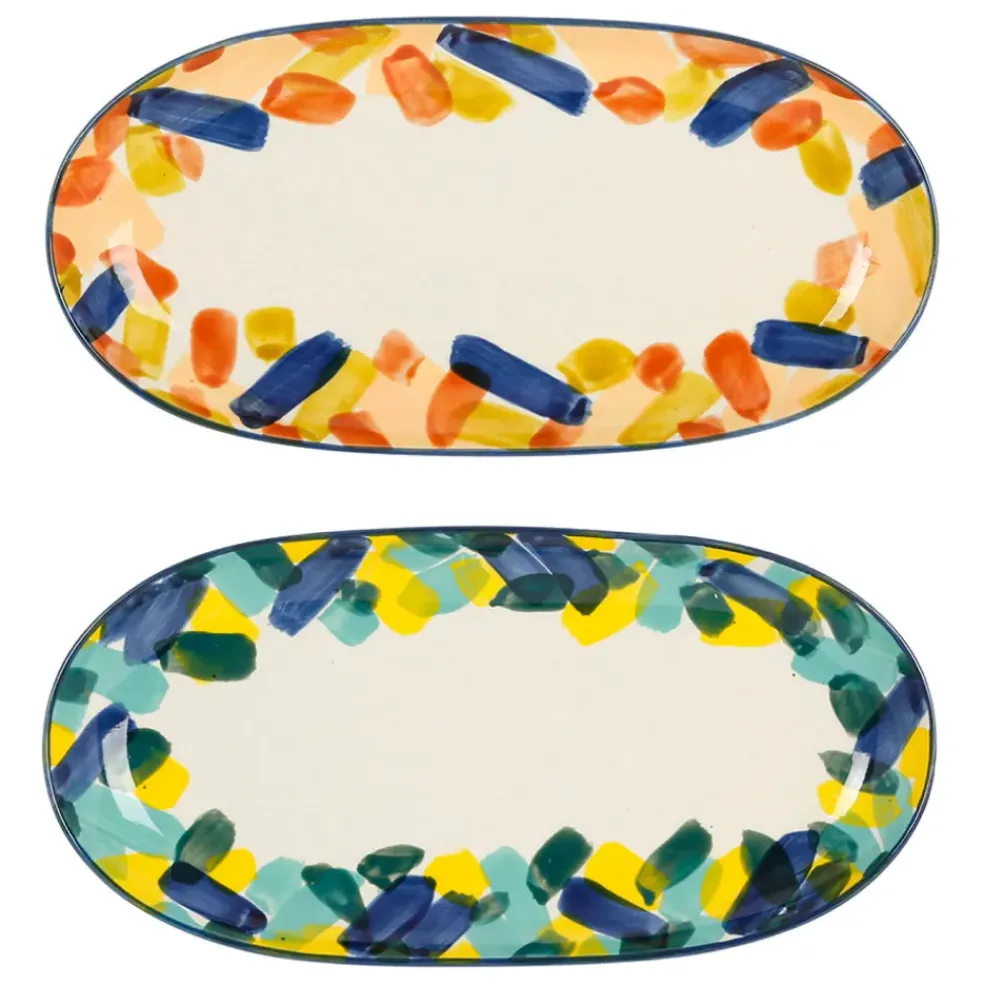 Plats ovales x2 multicolore en grès - belle vie