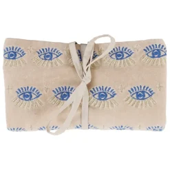 Pochette à bijoux de voyage creme oeil en velours coton 20x24cm