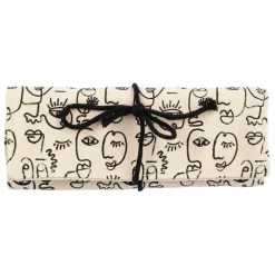 Pochette à bijoux de voyage visage ecru et noir - terre brulée