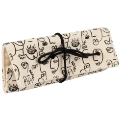 Pochette à bijoux de voyage visage ecru et noir - terre brulée