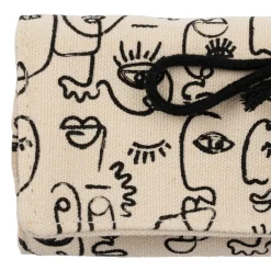 Pochette à bijoux de voyage visage ecru et noir - terre brulée