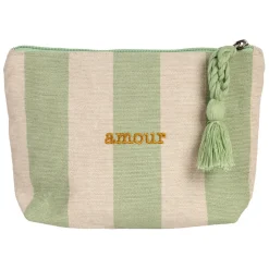 Pochette Amour en coton écru et vert - Famille