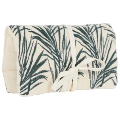 Pochette bijoux voyage tropic'art creme touche emeraude 20x24cm en velours coton