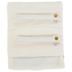 Pochette bijoux voyage tropic'art creme touche emeraude 20x24cm en velours coton