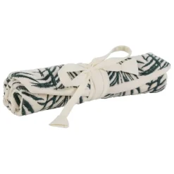 Pochette bijoux voyage tropic'art creme touche emeraude 20x24cm en velours coton