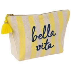 Pochette bordee Bella en coton jaune et bleu - Medi