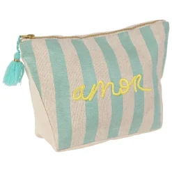 Pochette brodée amor en coton turquoise - Medi