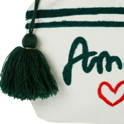 Pochette brodée amore blanc cassé 20x15cm en coton et polyester