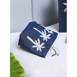 Pochette brodée en coton bleu - Medi