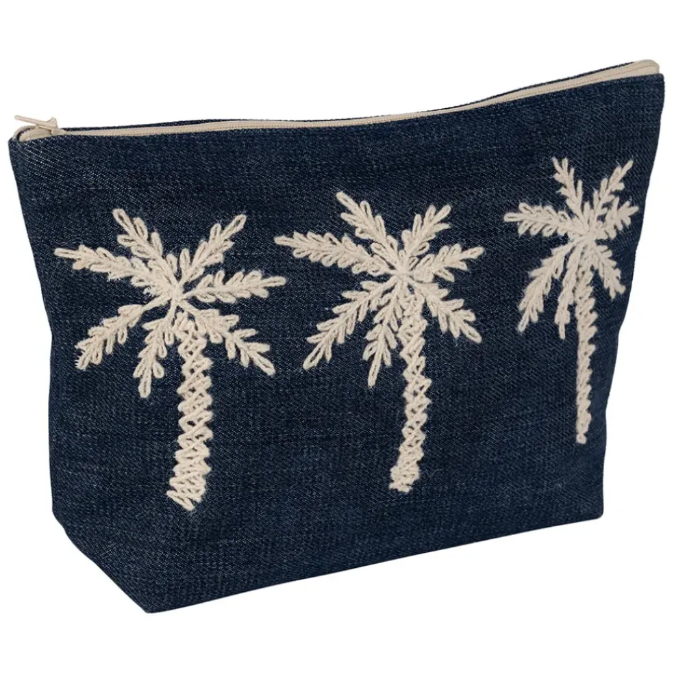 Pochette brodée en coton bleu - Medi