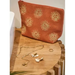 Pochette brodée en coton terracotta et doré - Allegra