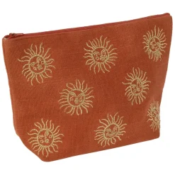 Pochette brodée en coton terracotta et doré - Allegra