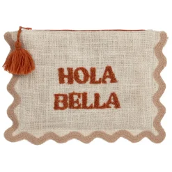 Pochette brodée hola Bella en coton terracotta - Lumi