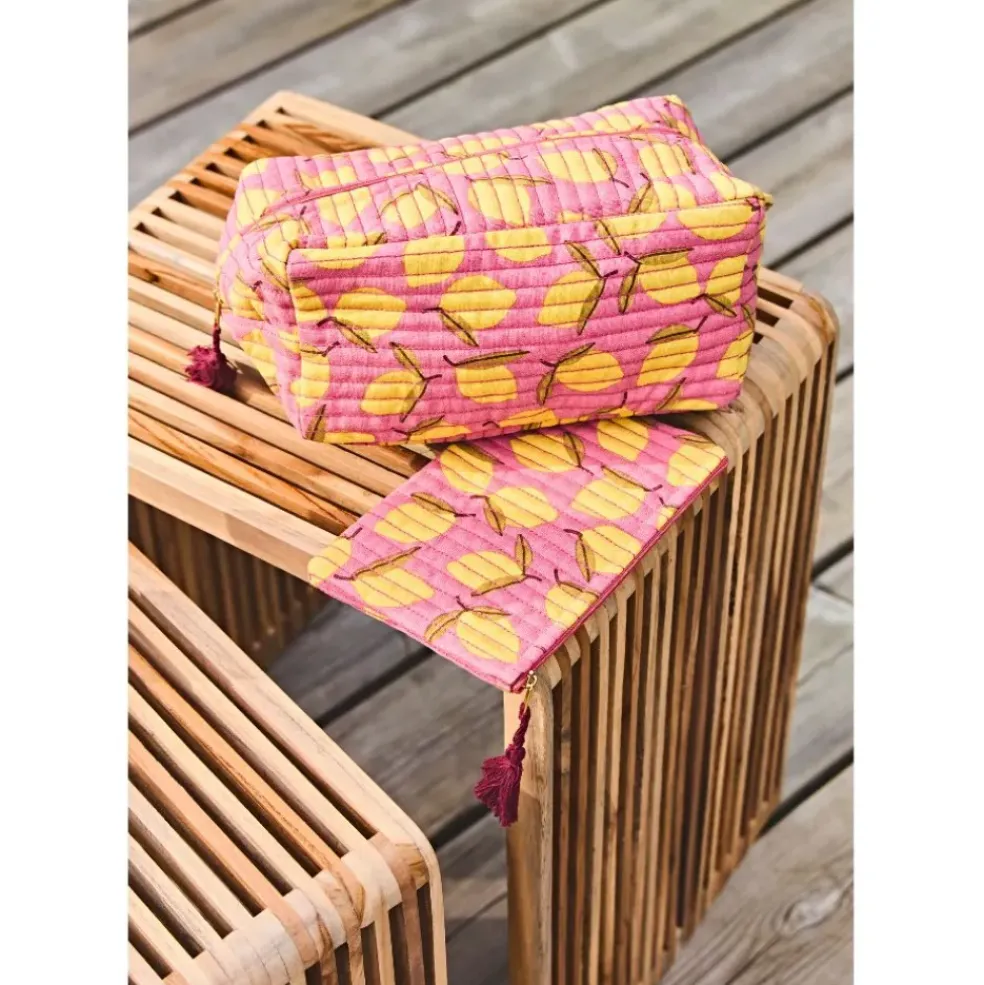 Pochette citron en coton rose