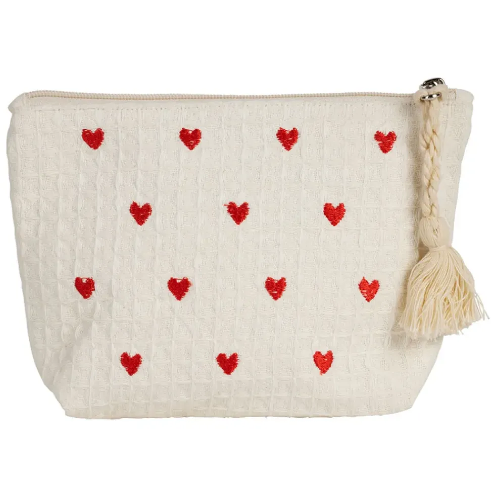 Pochette Coeur en coton écru et rouge - Famille