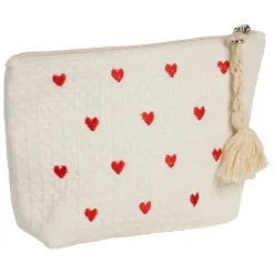 Pochette Coeur en coton écru et rouge - Famille