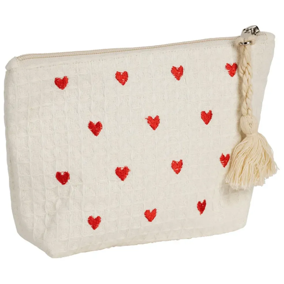 Pochette Coeur en coton écru et rouge - Famille