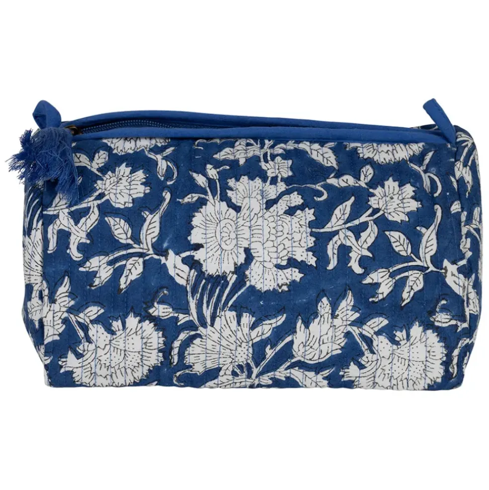 Pochette en coton matelassé et doublure imperméable indigo - Flaura
