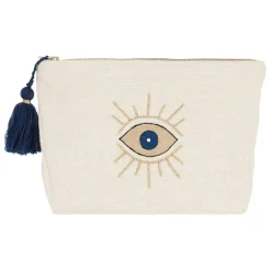 Pochette œil en coton blanc et bleu - Greeka