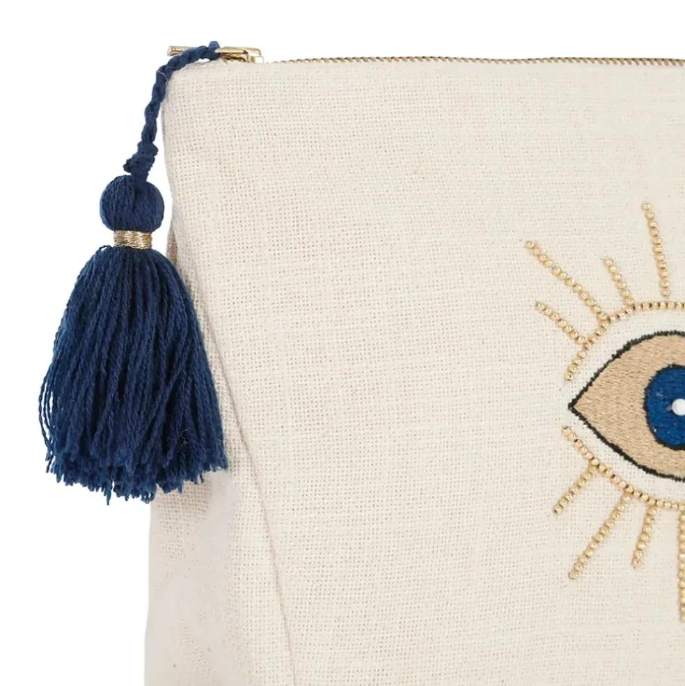 Pochette œil en coton blanc et bleu - Greeka