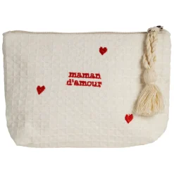 Pochette maman en coton écru et rouge - Famille