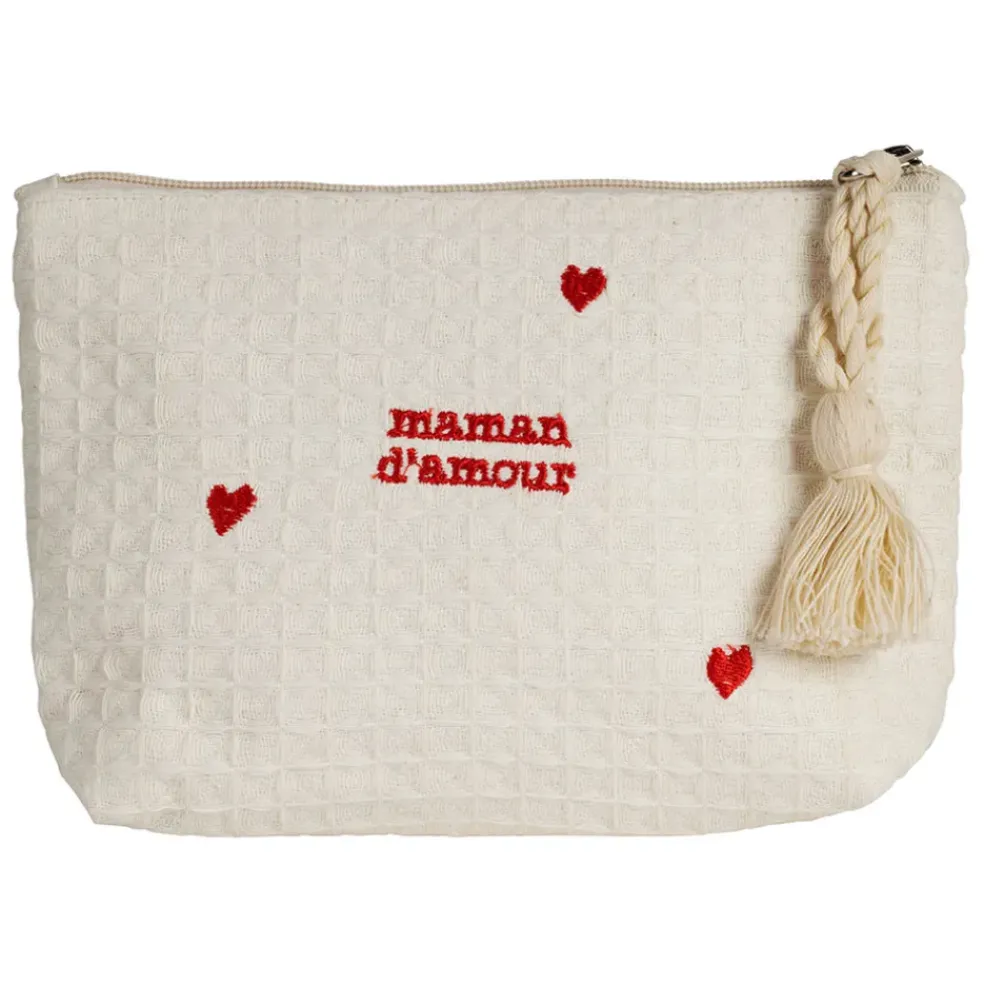 Pochette maman en coton écru et rouge - Famille