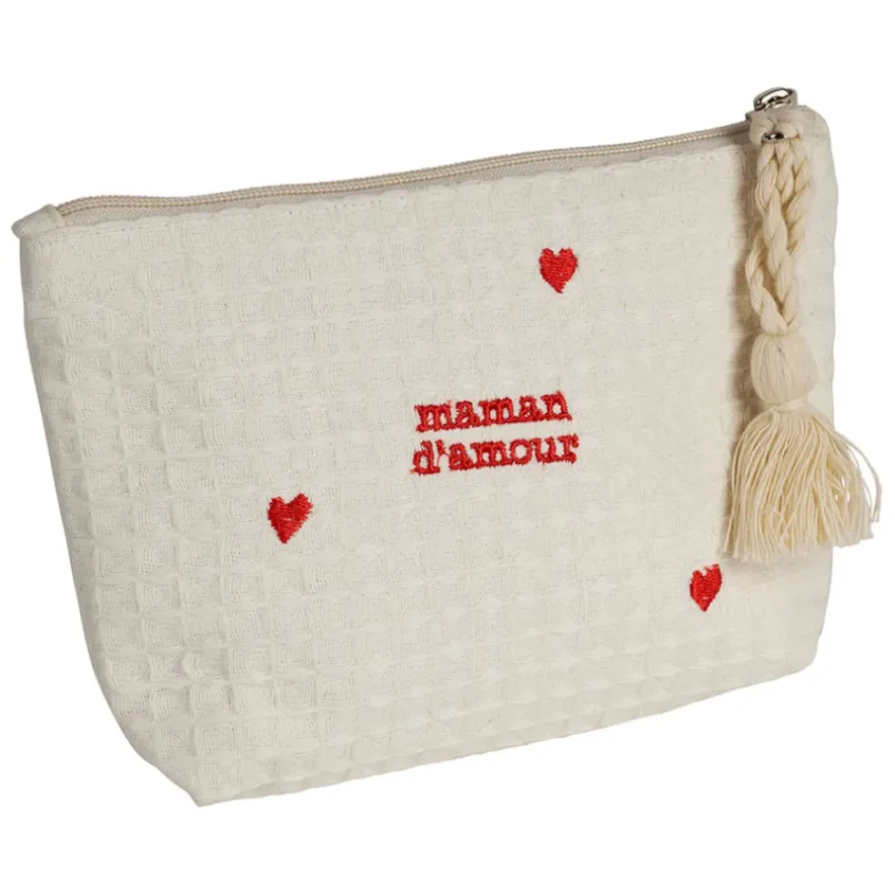 Pochette maman en coton écru et rouge - Famille