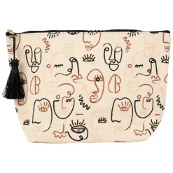 Pochette terre brulee ecru+noir 26x8x17cm coton
