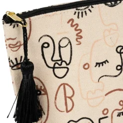 Pochette terre brulee ecru+noir 26x8x17cm coton