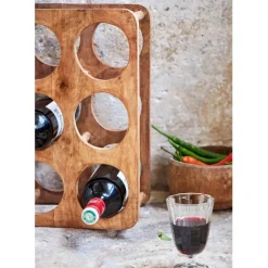 Porte bouteille 6 socles en manguier brun - Grand Office